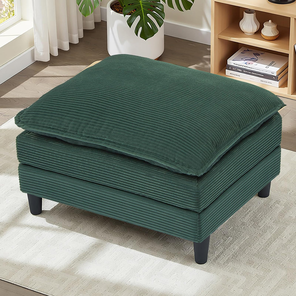 107.3'' Oversized Cloud Couch L Shaped Modular Sectional Sofa, Premier Comfy Corduroy Couch with Ottoman, Modern 3 Deep Seat Sectional Couches for Living Room, Solid Wood Frame&Spring,Tool-Free Green