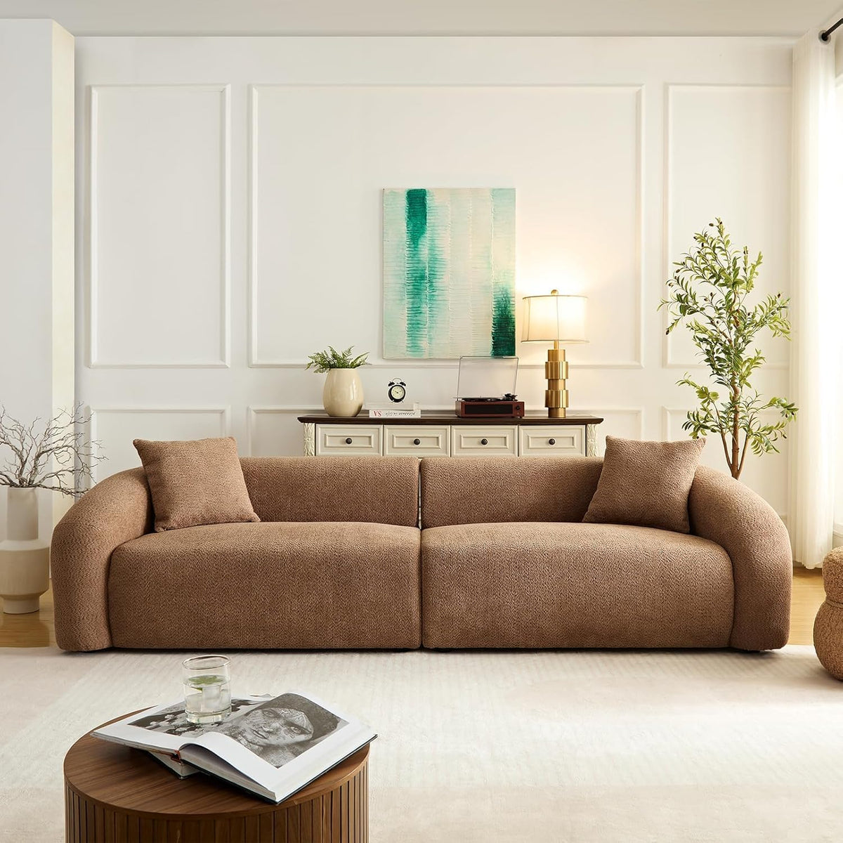 103" Luxury Curved Sofa, Modern Sectional Couches for Living Room, Brown