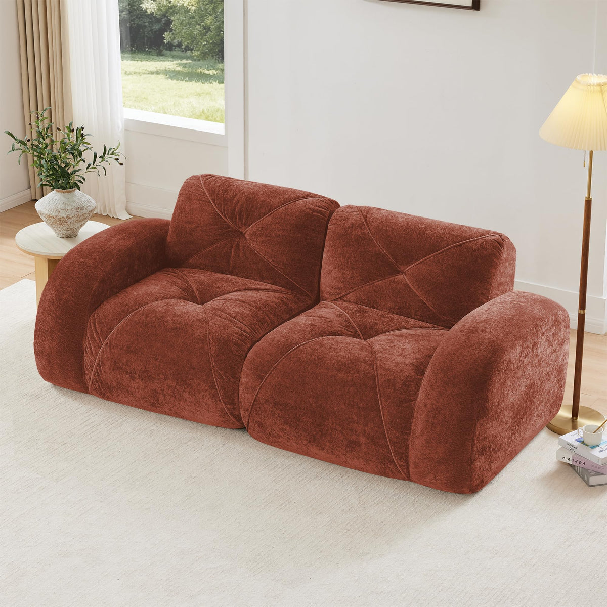 U-Shaped Boneless Sofa, Tufted 32d High Density Sponge Bottom, Anti-Slip Design, No Assembly Required, Free Combination, Movable Ottomans for Living Rooms, Home Theater, Blue