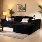 106" Cloud Sectional Couch with L-Shape Chaise & Ottoman, No Assembly Modular Sofa, Deep Seat Plush Corduroy Boneless Couched for Living Room (Black Plush Corduroy, L Shape with Ottoman-Left Facing)
