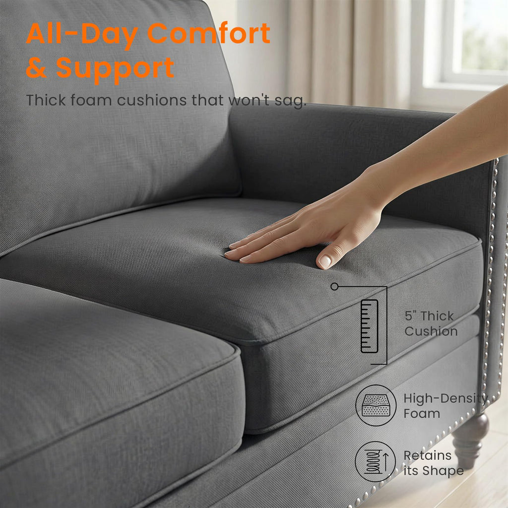 Living Room Sofa Sets 3 Piece, Modern 3 Seater Sofa and Loveseat Couch and Armchair Sets, Linen Fabric 3-Seat + 2-Seat Couch+ Single Accent Chair Furniture Sets