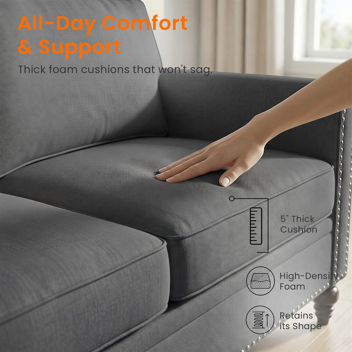 Living Room Sofa Sets 3 Piece, Modern 3 Seater Sofa and Loveseat Couch and Armchair Sets, Linen Fabric 3-Seat + 2-Seat Couch+ Single Accent Chair Furniture Sets