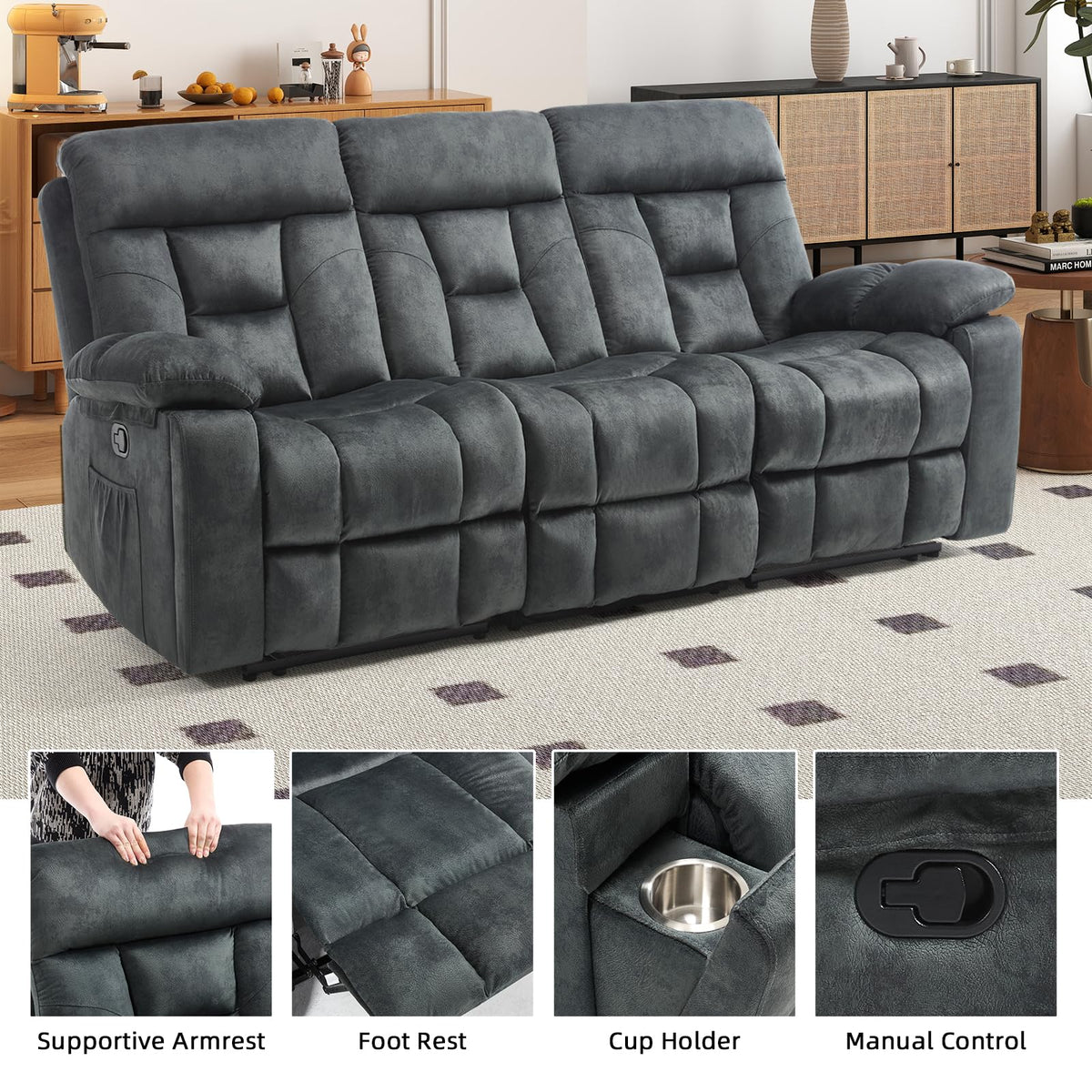 EBELLO 2 Piece Reclining Living Room Set, Soft Fabric Recliner Sofa Furniture Set, Included Power Lift Recliner Chair with Massage and Heat and 3 Seat Sofa, Dark Greenish-Grey