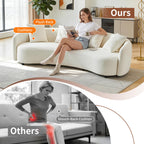 100inch Curved Sofa, 4-Seater Modern Cloud Couch with 4 Throw Pillows, Solid Wood Frame & Soft Boucle Upholstery, Sectional Sofa for Living Room,Apartment, Cream White (No Assembly Required)