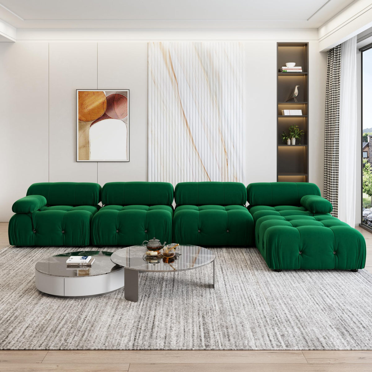 104" Bubble Couch Velvet Modular Sectional Sofa, Oversized L Shaped Couches for Living Room, Comfy Cloud Couch, 3-Seater Deep Seat Sofa Green