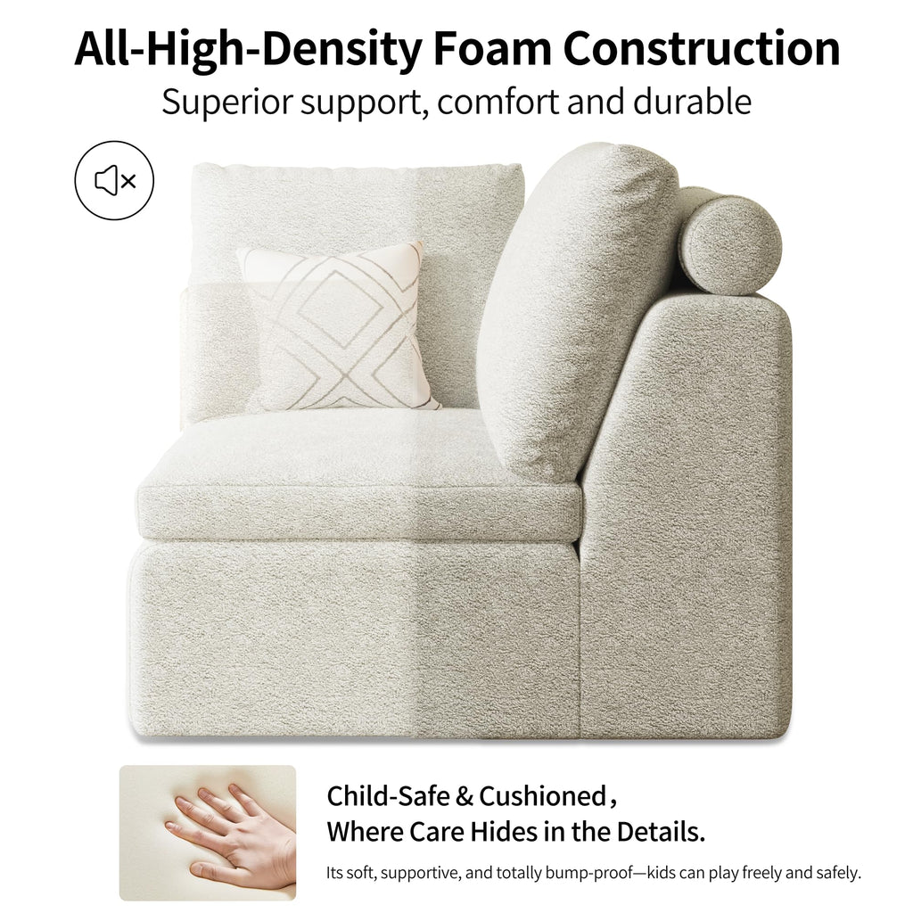 109" Oversized Modular Sectional Sofa L Shaped, Cloud Sectional Couch with Ottoman Deep Seat,Boneless Memory Foam Sofa for Living Room,Teddy Fleece Fabric, No Tools Assembly Required (Beige,1 Ottoman)