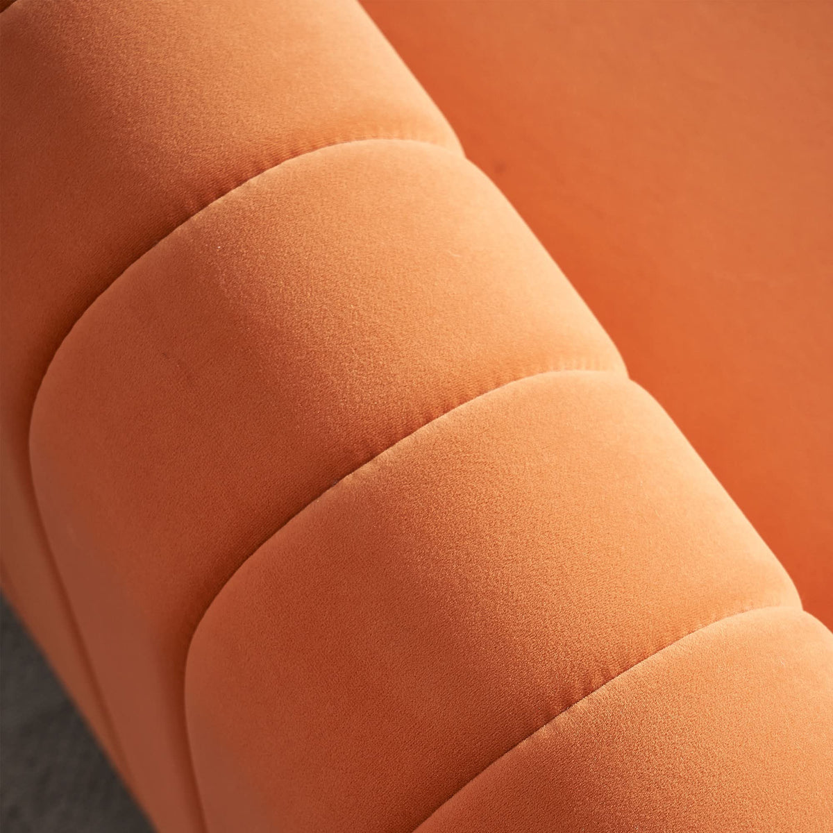 Velvet Couch, 84" Wide Mid-Century Modern Sofa Tufted Upholstered Loveseats Sofa with Golden Leg, 3 Seat Sofa Big Comfy Couch Sofas for Living Room Bedroom, Office (Orange)