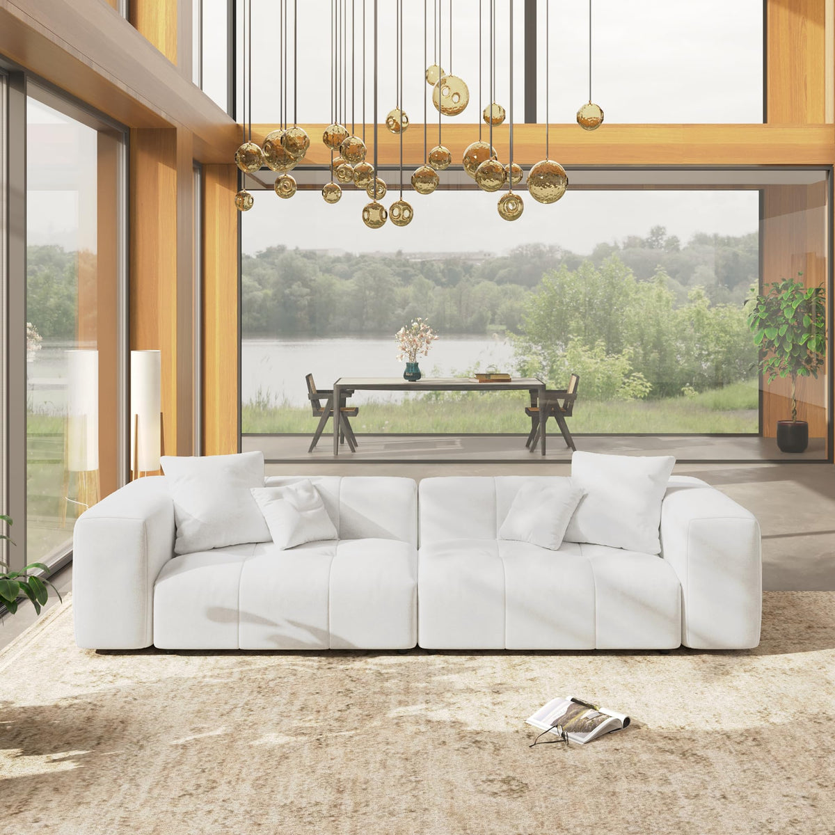 WJShome Oversized Sectional Couches for Living Room,183" V Shaped Couch, 6-Seater Cloud Modular Sectional Sofa, Linen Deep Seat Cloud Couches for Living Room,White