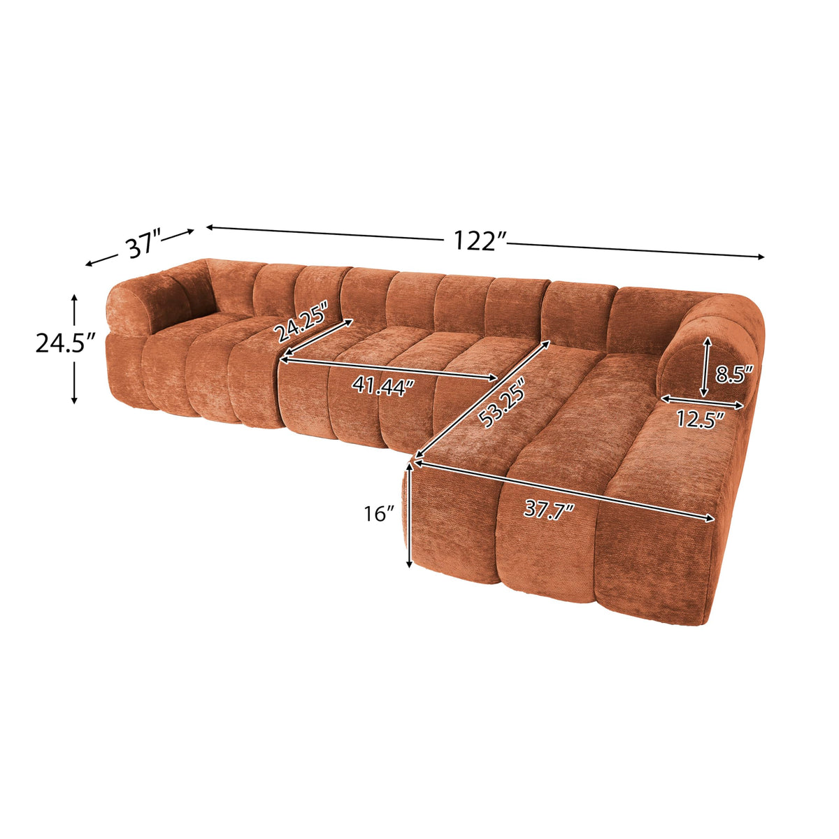 122" L Shaped Sectional Sofa with High Density Fully Compressed Sponge and Chaise Lounge, 2 Set, Fully Assembled Right Hand Facing, Perfect for Living Room, Lounge