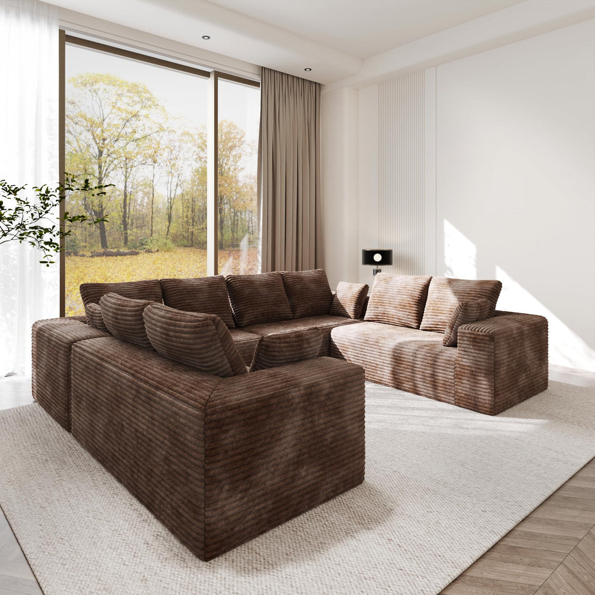 134 Inch Oversized Boneless Sofa Bed, Fluffy Corduroy Sleeper Sofa for Apartment Bedroom Living Room, Comfy Modular Cloud Sectional Couch, Boneless Couch, No Assembly, Brown