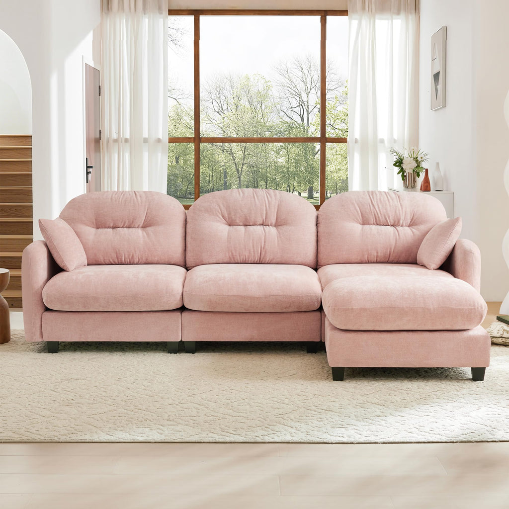 107" Modular Sectional Sofa, Comfy U Shaped Cloud Couch with Ottoman, Chenille Sofa Sleeper Deep Seat Sofas with Throw Pillows for Apartment-Camel