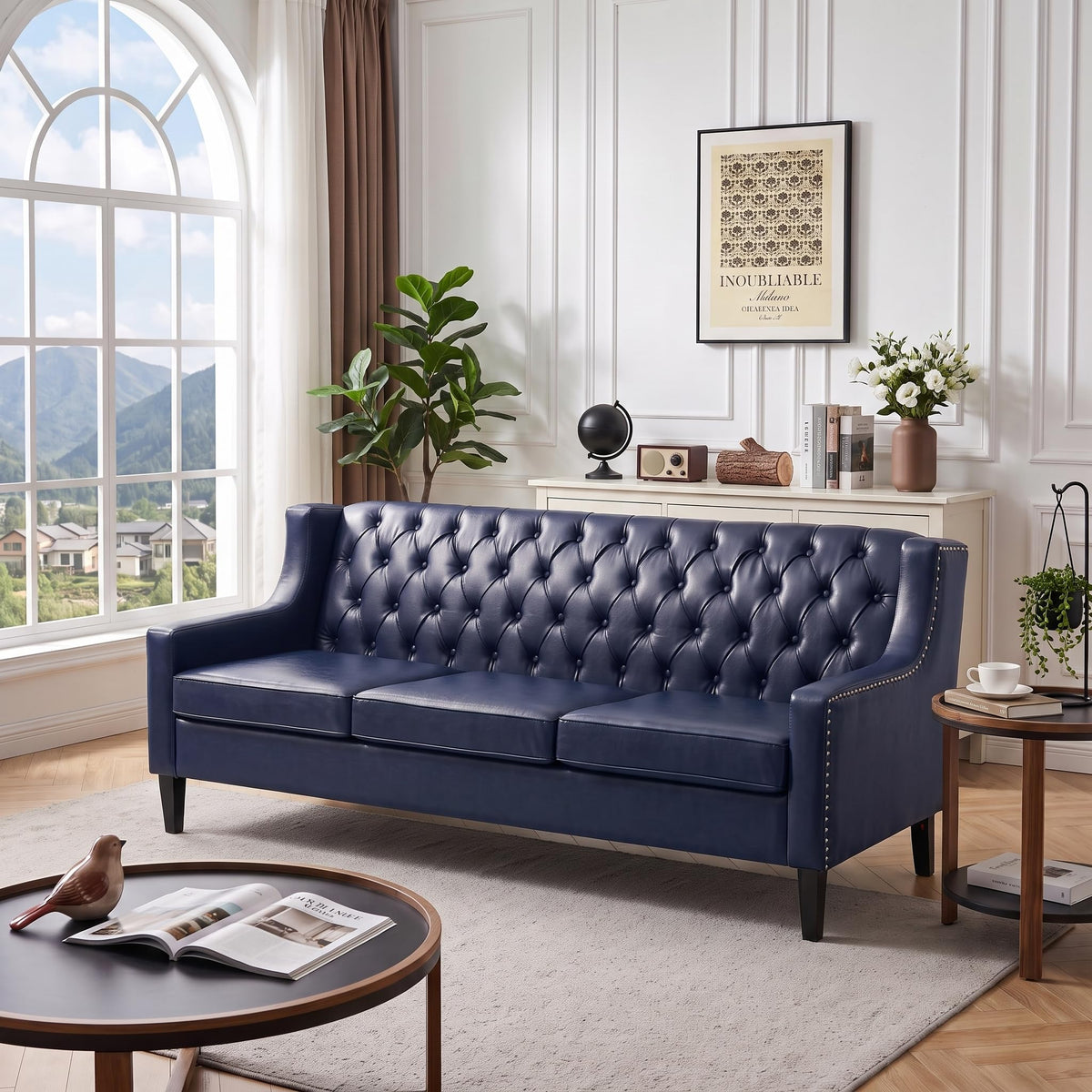 103" X 103" 7 Seat Corner Sofa L Shaped Couch Chenille Sectional Couch with Three Pillows Tufted Backrest Chesterfield L Shaped Sofa Sectional Couches for Living Room Office, Restaurant, Bar Beige