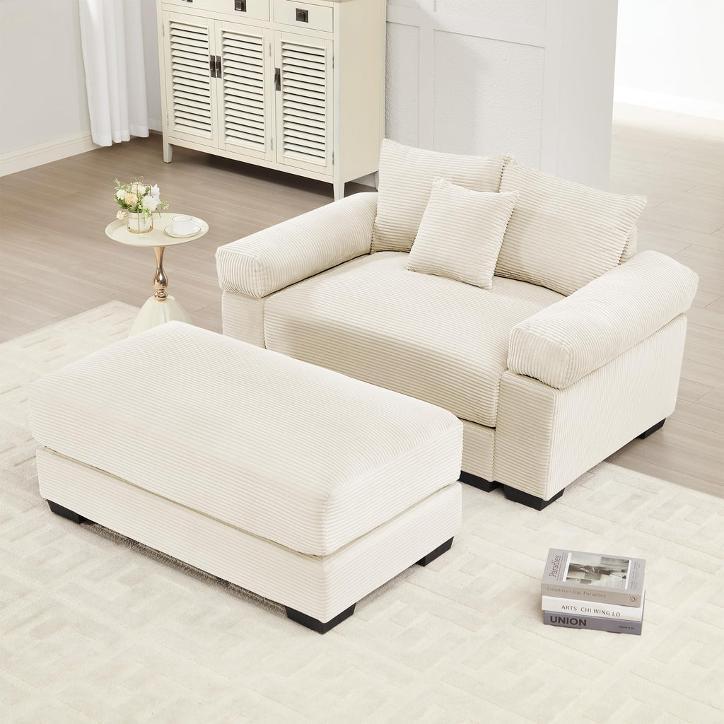 130" Oversized Modular 3-Seater Sectional Sofa, Cloud Corduroy Fabric with Extra-Thick Armrests, Ergonomic Deep Seat Couch for Living Room, Easy Assembly Sofas for Living Room(Cream)