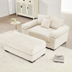 130" Oversized Modular 3-Seater Sectional Sofa, Cloud Corduroy Fabric with Extra-Thick Armrests, Ergonomic Deep Seat Couch for Living Room, Easy Assembly Sofas for Living Room(Cream)