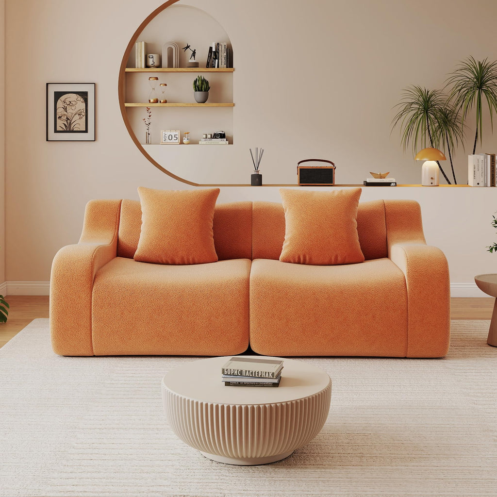 115.3" Modular Sectional Couches for Living Room, Teddy Deep Seat Sofa, 3 Seater Boneless Couch with 2 Ottoman,Orange