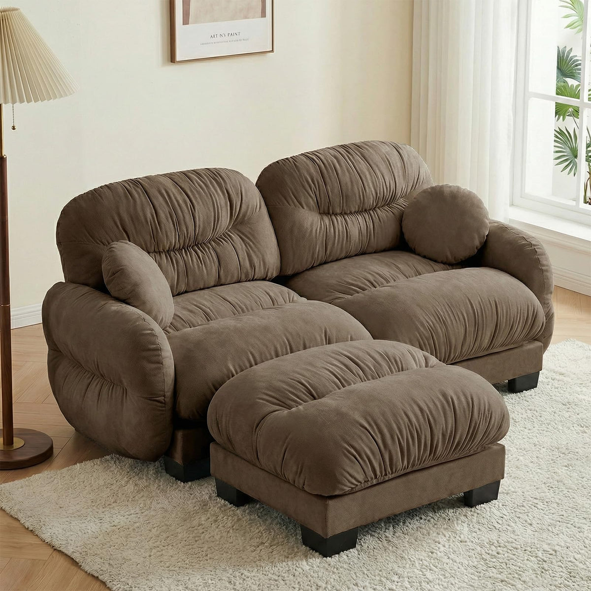 116" U Sectional Couches for Living Room, 3 Seater Modular Couch with 2 Ottoman, Cloud Sofa with Soft Chenille Fabric, High-Density Foam Cushion, Living Room Furniture, Beige