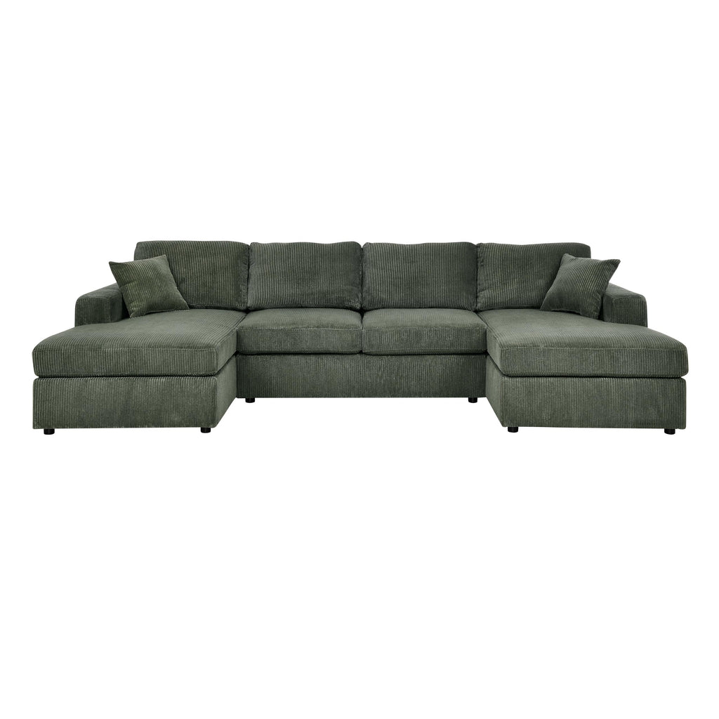 Versatile 3-Piece Corduroy Double-Chaise Sectional for Apartments, Includes Ottoman and Armrests