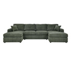 Versatile 3-Piece Corduroy Double-Chaise Sectional for Apartments, Includes Ottoman and Armrests