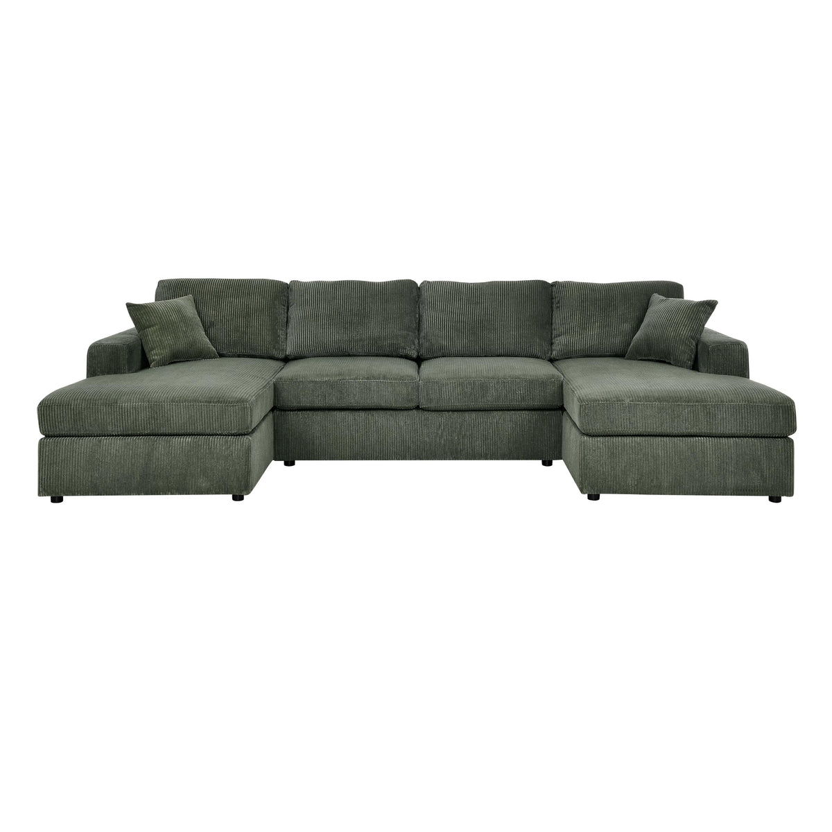 Versatile 3-Piece Corduroy Double-Chaise Sectional for Apartments, Includes Ottoman and Armrests