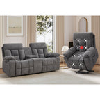 EBELLO 2 Piece Reclining Living Room Set, Soft Fabric Recliner Sofa Furniture Set, Included Power Lift Recliner Chair with Massage and Heat and 3 Seat Sofa, Dark Greenish-Grey