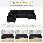 125.2" Sectional Sofa U-Shaped Upholstered Sofa L-Shaped Couch with a Movable Ottoman and Side Storage Pockets for Living Room, Black
