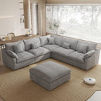 WJShome Modular Sectional Sofa Couch, 119.29" V-Shaped Modular Sofas with Ottoman, Down Filled Convertible Sofa for Living Room, 6 Seat Wide Couches,Cushion Covers Removable, Gray