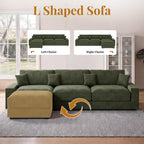 Vipbear 114" Modular Sectional L Shaped Sofa Couches,for Living Room,Oversized Cloud Couch with Movable Ottoman,Comfy Chenille Sofa with Pillow,Side Pockets,Bedroom,Apartment,Green