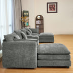 U Shaped Sectional Cloud Couch for Living Room,144" Comfy Fluffy Modular Sofa with Movable Ottoman Chenille 6 Seat Sectional Sofa Set with Storage Box, Cup Holders, Grey YP434