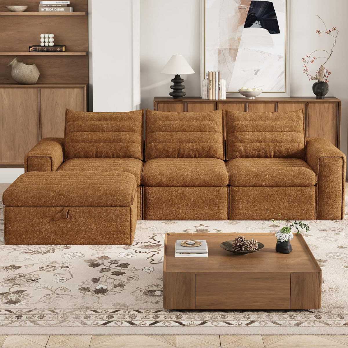 106.7" Modular Sectional Sofa with Deep Seat, L Shaped Cloud Couch for Living Room, 3-Seater Modern Boneless Sofa with Movable Ottomans, Removable Cover, No Assembly Required, Dark Gray
