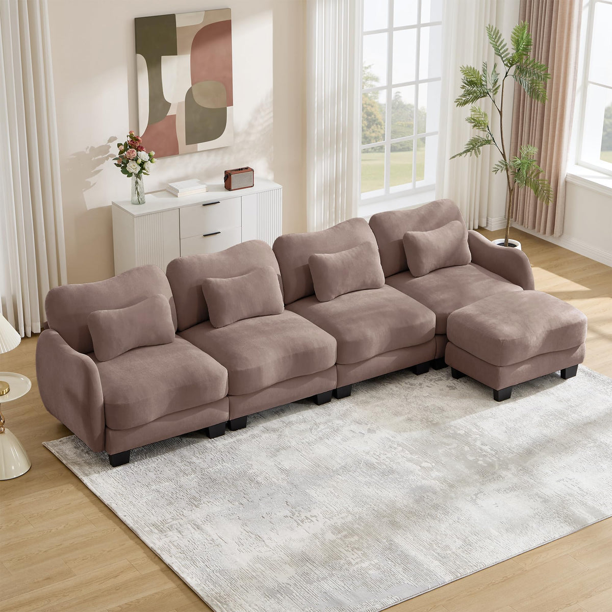 101.1" Modular Cloud Couch Deep Seat Sectional Sofa L Shaped Couch