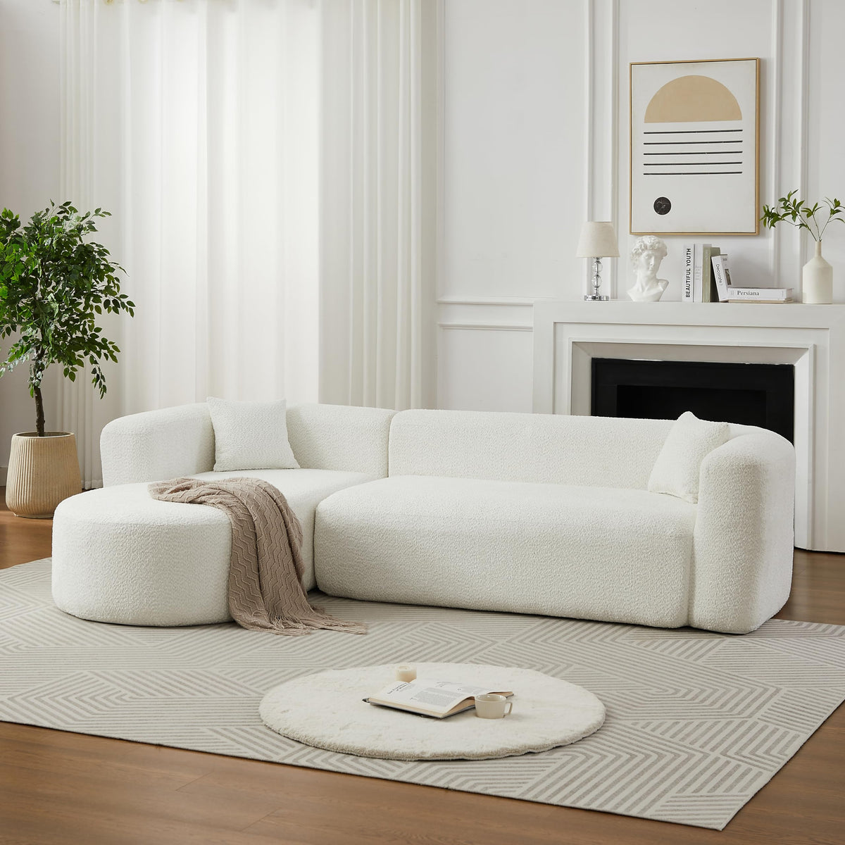 WILLIAMSPACE 109.4" Cloud Sectional Sofa Couch with Curved Chaise & Back, Modern Comfortable Foam Floor L-Shape Sofa 4 Seater Couch for Living Room Apartment, No Assembly (Left-Facing Chaise, Beige)