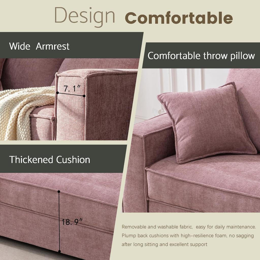 YUHUASHI Square Loveseat Sofa,Linen Fabric Upholstered Couch，Pink
