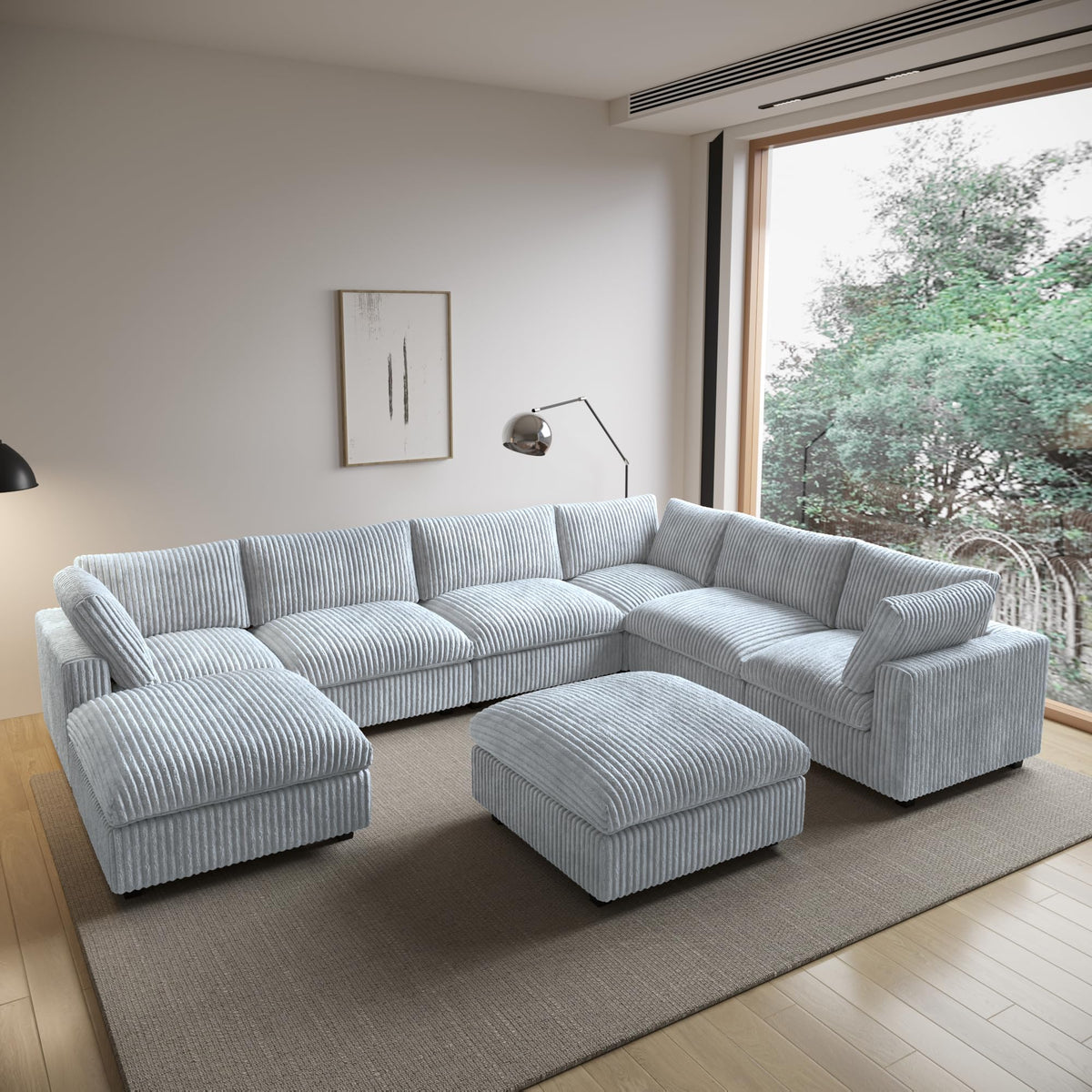 WJShome Cloud Couch Modular Sectional Sofa,118" Oversized V Shaped Sofa with Storage Ottoman for Living Room,Plush 6 Seater Convertible Sectional Couch,Covers Washable&Replaceable,Black