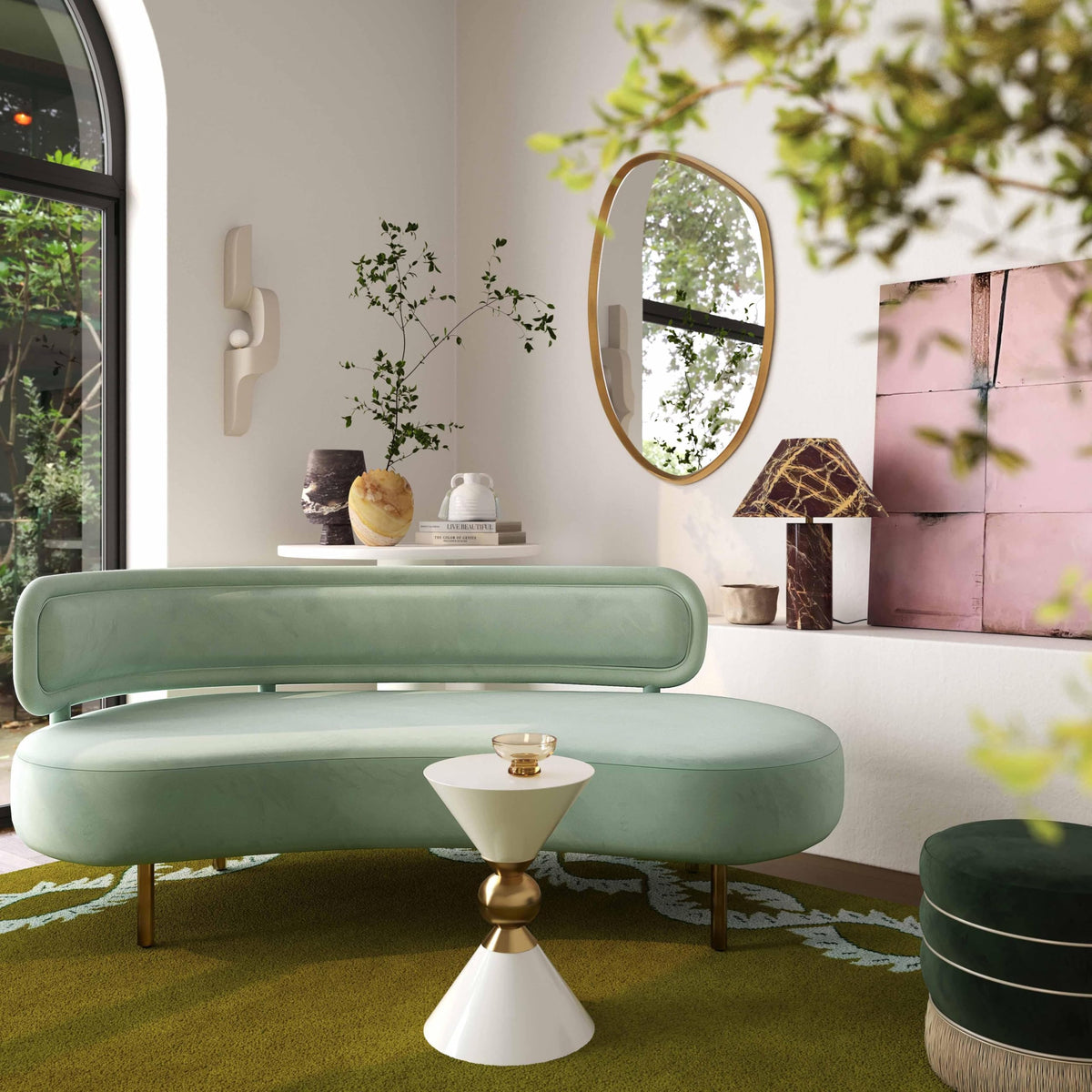 Tov Furniture Tischa Mint Green Velvet Sofa