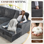 130" Sectional Couches for Living Room,Sectional Couch with Storage,Black