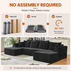 130" Modular Sectional Sofa with Ottoman, U-Shaped Corduroy Couch