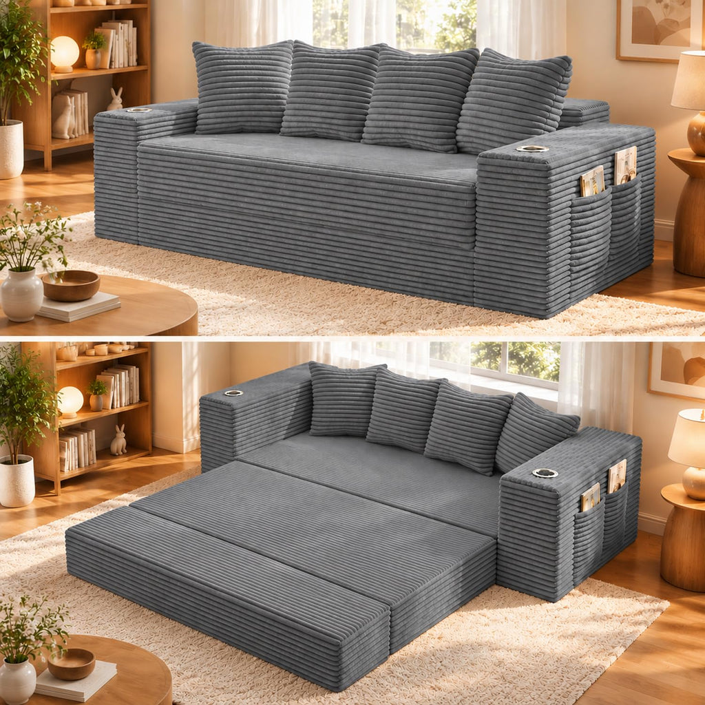 108" Modular Sectional Sofa Bed, L-Shaped Boneless Couch, Yellow