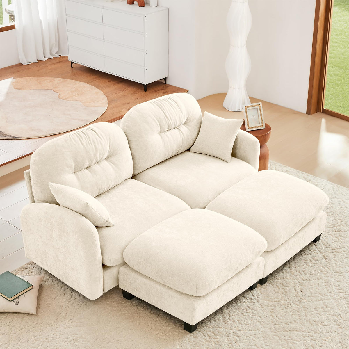 107" L Shaped Couch, Chenille Upholstered Modular Sectional Sofa, 3 Seater Deep Seat Sofa with Movable Ottoman, Modern Cloud Couch with Thick Seat Cushion, Sectional Couches for Living Room, Pink