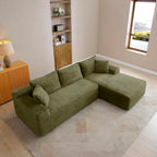105" Grey, Modern L-Shaped Cloud Couch with Deep Seat & Chaise, Wrinkle-Resistant Corduroy Upholstered 3-Seat Cushion Back Sofa, for Living Room Bedroom (Green, 3, Left Hand)