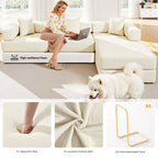 108" Convertible Folding Sofa Bed, L Shaped Modular Sectional Couchs with Fixed-Shape Frame, Corduroy Boneless Couch Bed, Cloud Mattress Sofa Sleeper Couch for Living Room (Beige, 108" W)