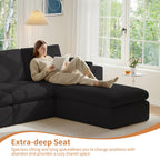 108" Cloud Couch Sectional, Ultra Soft Modular Sofa for Living Room, Comfy Deep Seat L Shaped Couch with Ottoman, No Assembly Required, Compressed Memory Foam Cloud-Like Sofa, Black