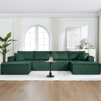 U-Shape Sectional Couch for Living Room,4 Seater Boneless Sofa Couch for Living Room Bedroom Apartments,146" Modular Sectional Corduroy Couch with Deep Seat,No Assembly Green