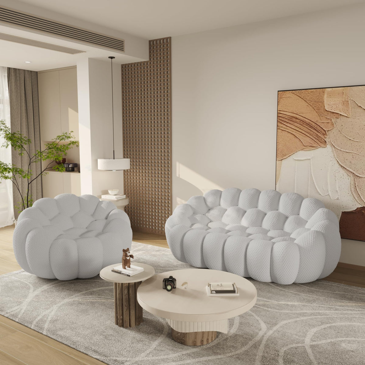 WJShome Modern Bubble Sofa Couch, 79.53" Curved Sofas for Living Room, Boneless Large Bean Bag Chair,Deep Seat Floor Sofas Chair Lounge 3 Seater for Home,Orange