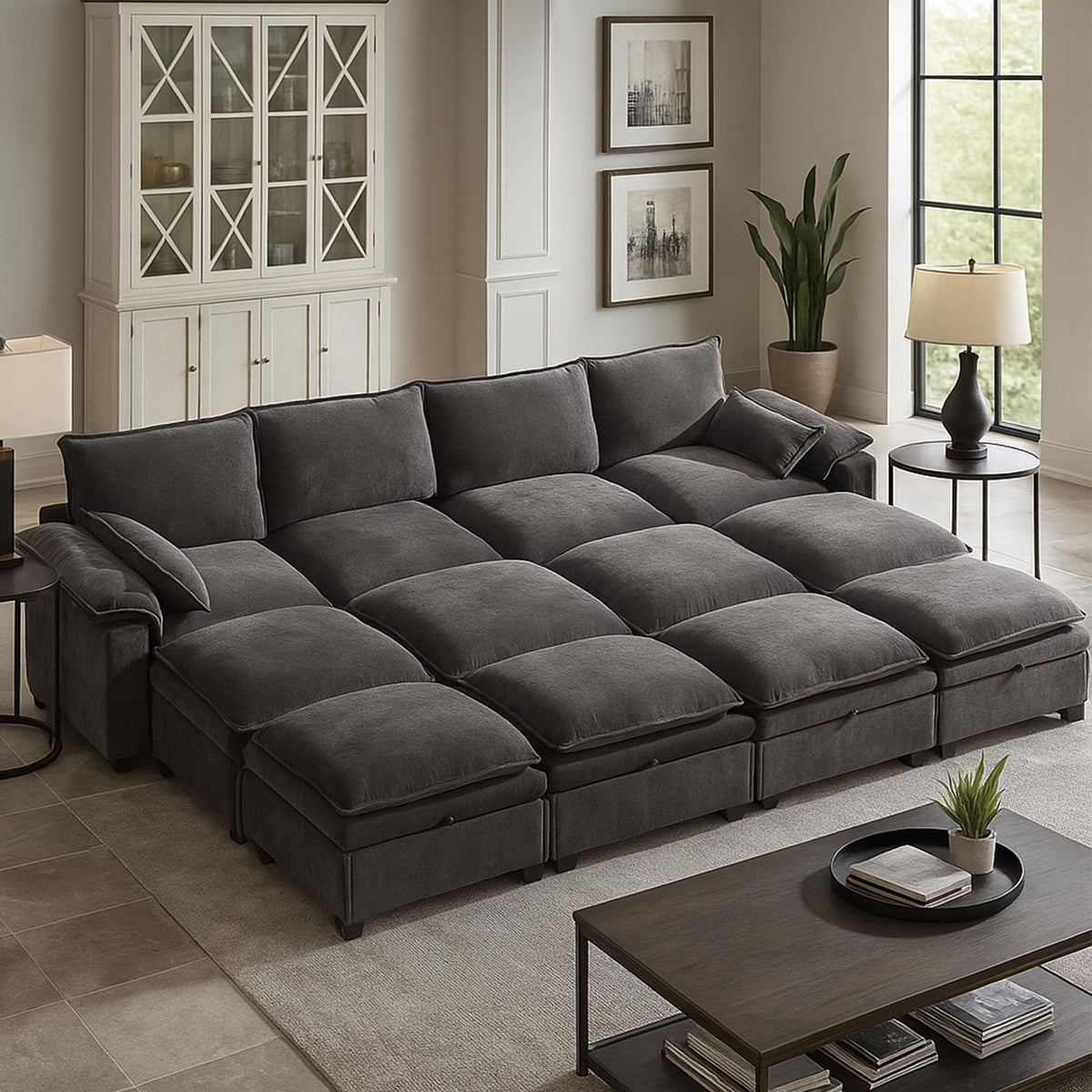 130" Modular Sectional Sofa with Storage, Premium Chenille Cloud Couch with Movable Ottomans, 1200lbs Heavy Duty Deep Seat Sectional, High-Density Foam