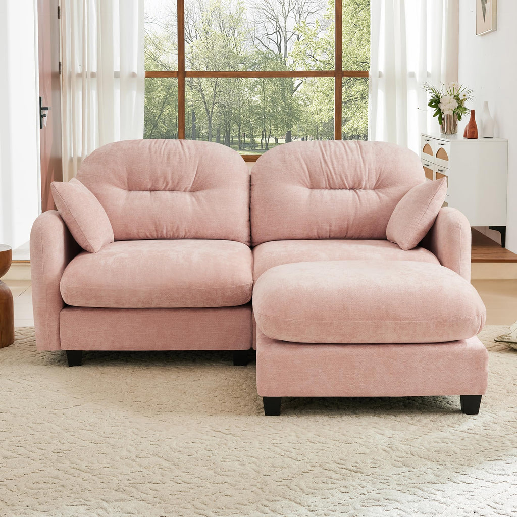 107" Modular Sectional Sofa, Comfy U Shaped Cloud Couch with Ottoman, Chenille Sofa Sleeper Deep Seat Sofas with Throw Pillows for Apartment-Camel