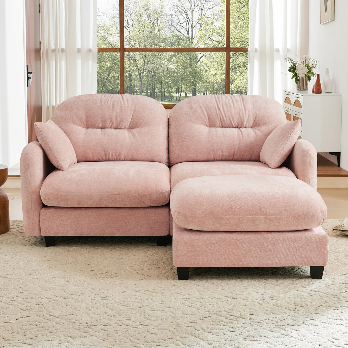 107" Modular Sectional Sofa, Comfy U Shaped Cloud Couch with Ottoman, Chenille Sofa Sleeper Deep Seat Sofas with Throw Pillows for Apartment-Camel