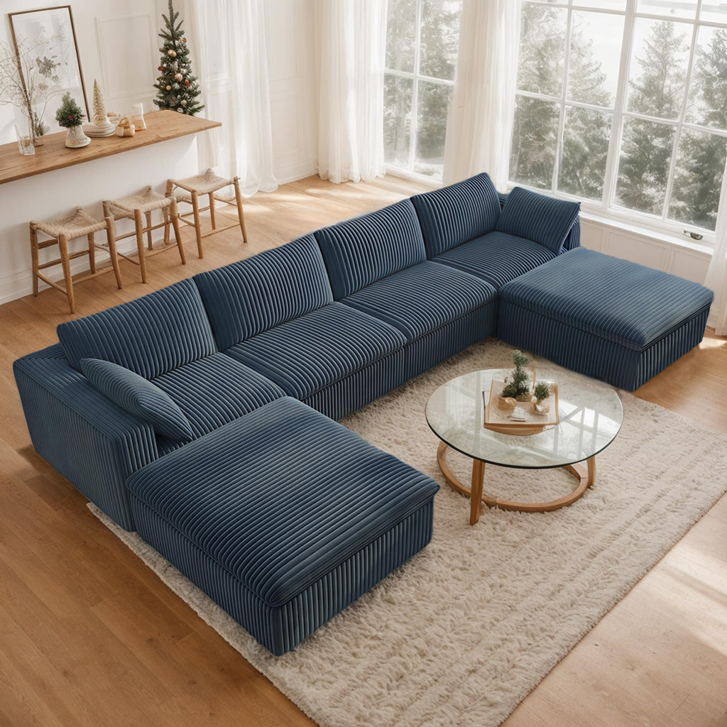 118.2" L‑Shape Modular Cloud Sectional Sofa, 3‑Seater Couch with Ottoman