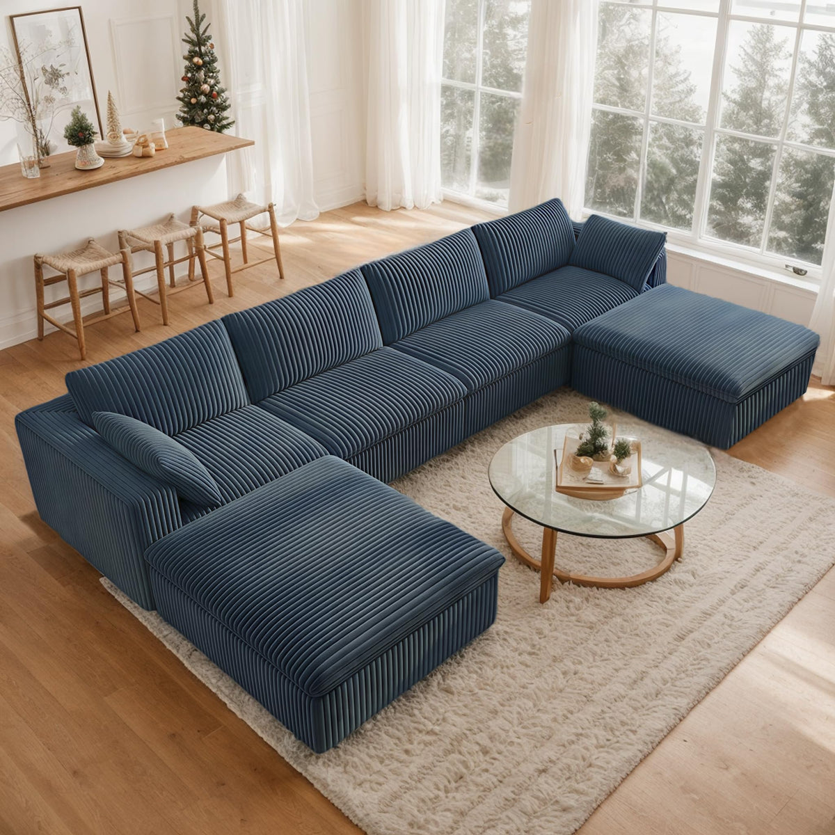 118.2" L‑Shape Modular Cloud Sectional Sofa, 3‑Seater Couch with Ottoman