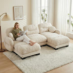 116" U Sectional Couches for Living Room, 3 Seater Modular Couch with 2 Ottoman, Cloud Sofa with Soft Chenille Fabric, High-Density Foam Cushion, Living Room Furniture, Beige
