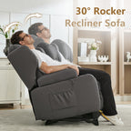 URRED Manual Loveseat Rocker Recliner Sofa with Console，Dark Gray
